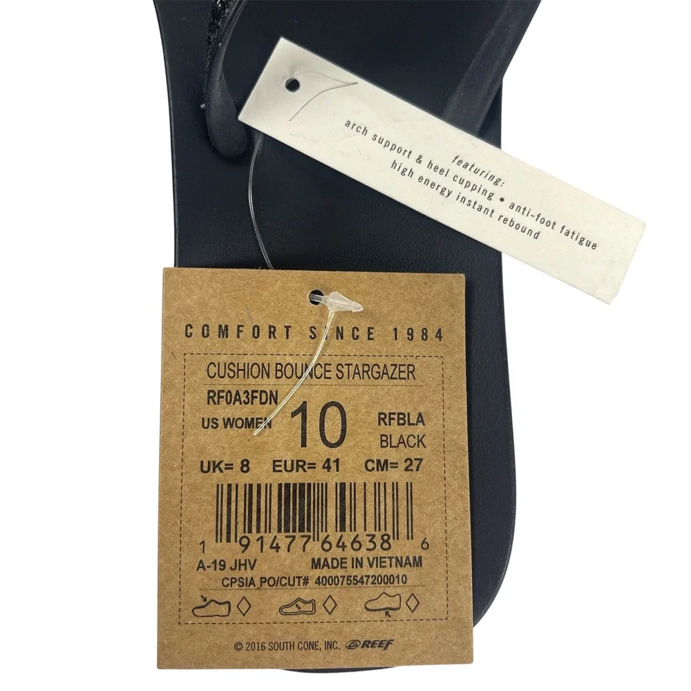 NWT Reef Cushion Bounce Stargazer Black Glitter Flip Flops Sandals Size 10 - Picture 4 of 5
